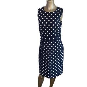 J. Crew Navy Blue White Polka Dot Tweed Fringe Sheath Dress Size 6T Tall SP19